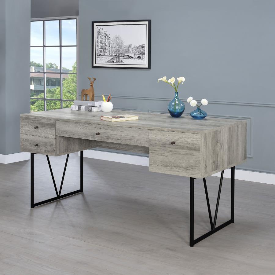 Analiese 63-inch 4-drawer Writing Desk Grey Driftwood view 2
