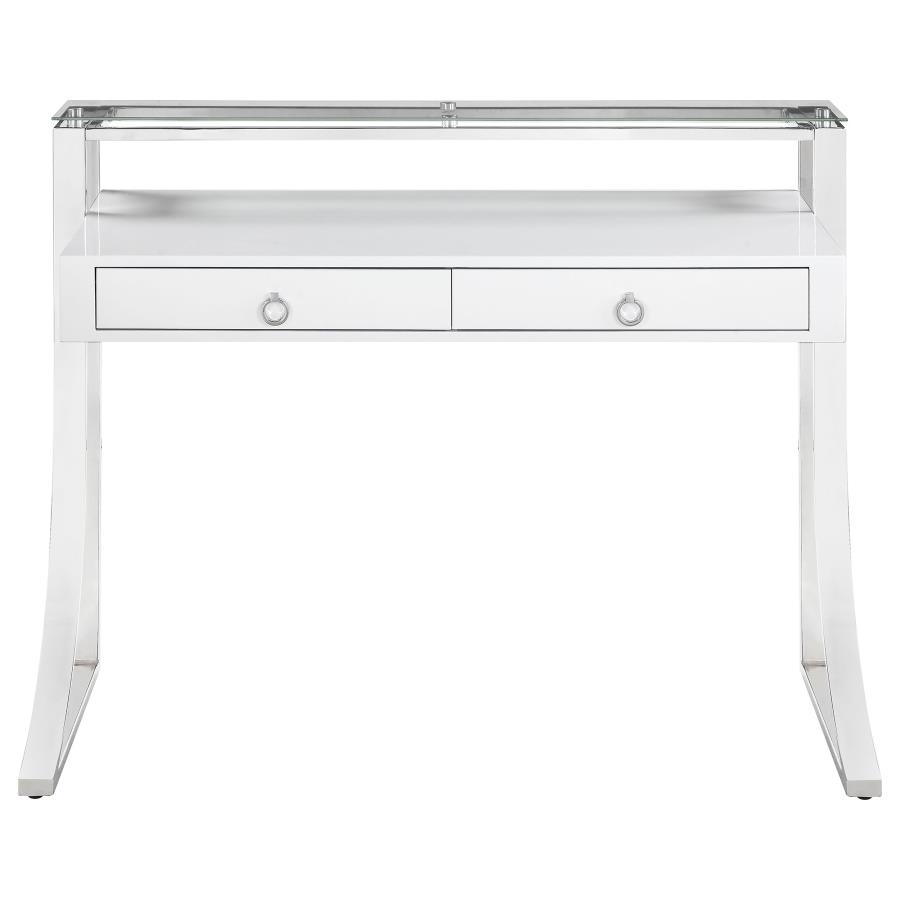 Gemma 48-inch 2-drawer Writing Desk White High Gloss view 3