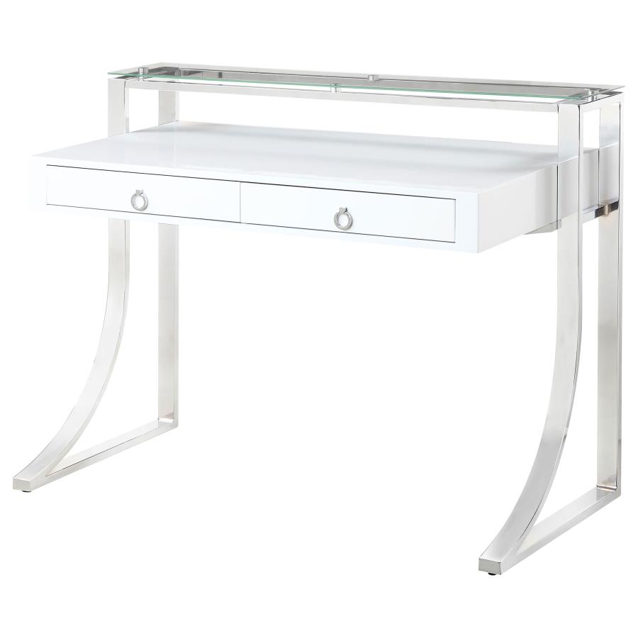 Gemma 48-inch 2-drawer Writing Desk White High Gloss view 3