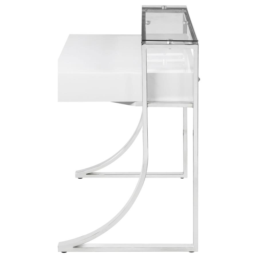 Gemma 48-inch 2-drawer Writing Desk White High Gloss view 4
