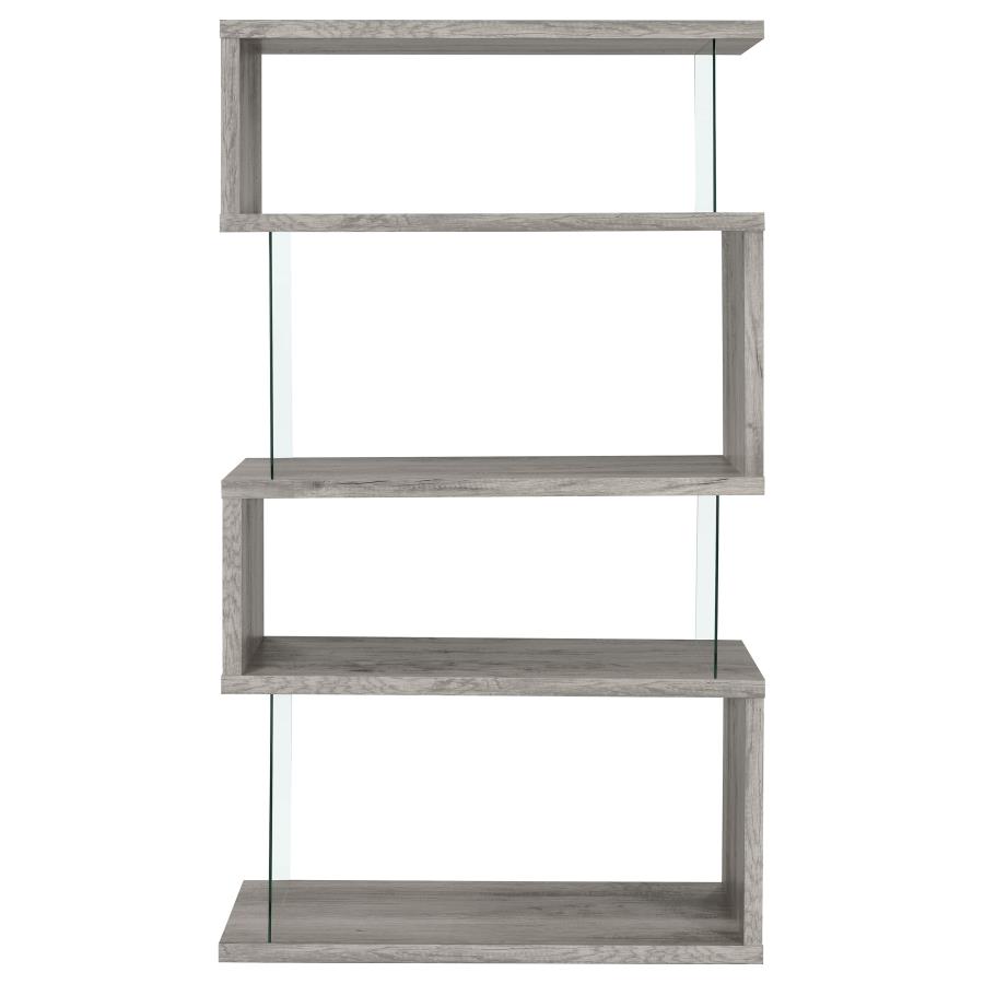 Emelle 63-inch 4-shelf Glass Panel Bookshelf Grey Driftwood view 3