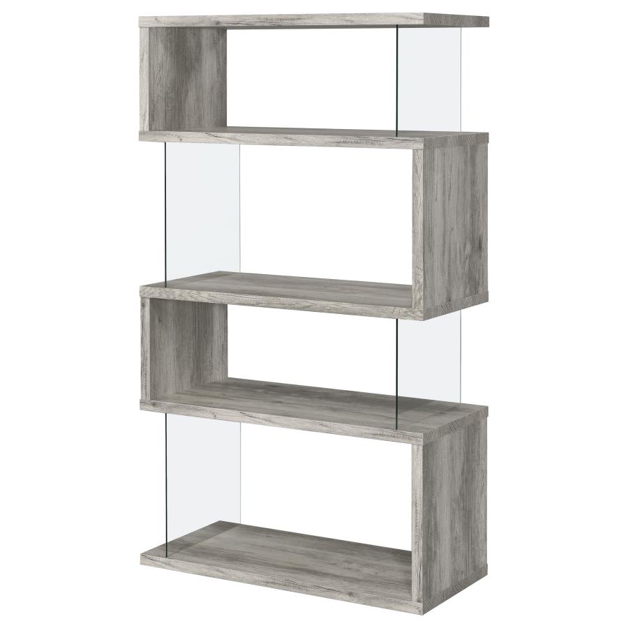 Emelle 63-inch 4-shelf Glass Panel Bookshelf Grey Driftwood view 4