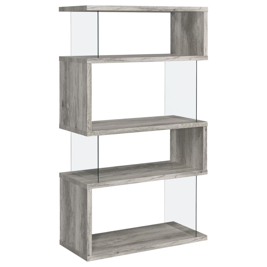 Emelle 63-inch 4-shelf Glass Panel Bookshelf Grey Driftwood view 6