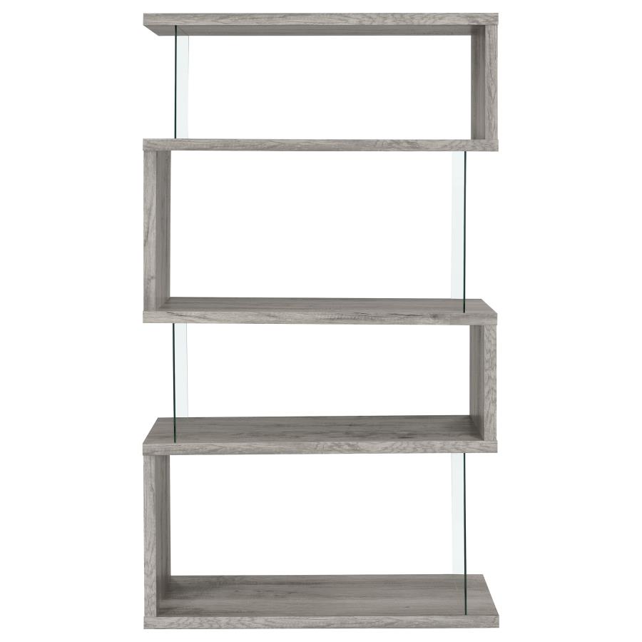 Emelle 63-inch 4-shelf Glass Panel Bookshelf Grey Driftwood view 7