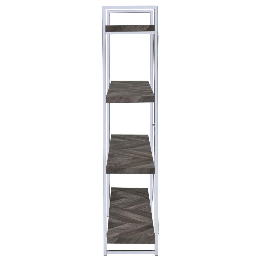 Grimma 63-inch 4-shelf Bookshelf Rustic Grey and Chrome view 4
