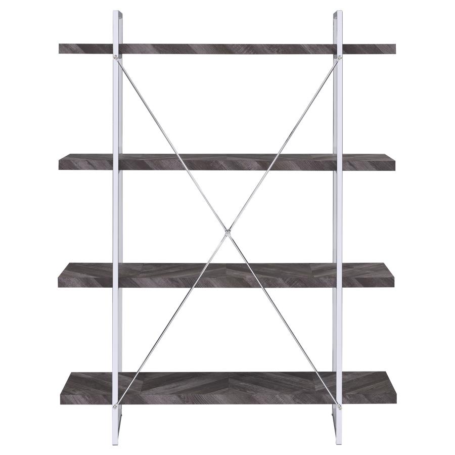 Grimma 63-inch 4-shelf Bookshelf Rustic Grey and Chrome view 6