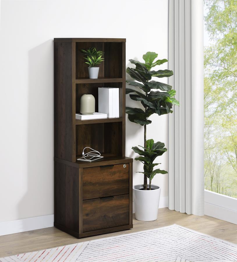 Westpark 3-shelf Bookcase USB and Lockable Drawer Dark Pine view 2