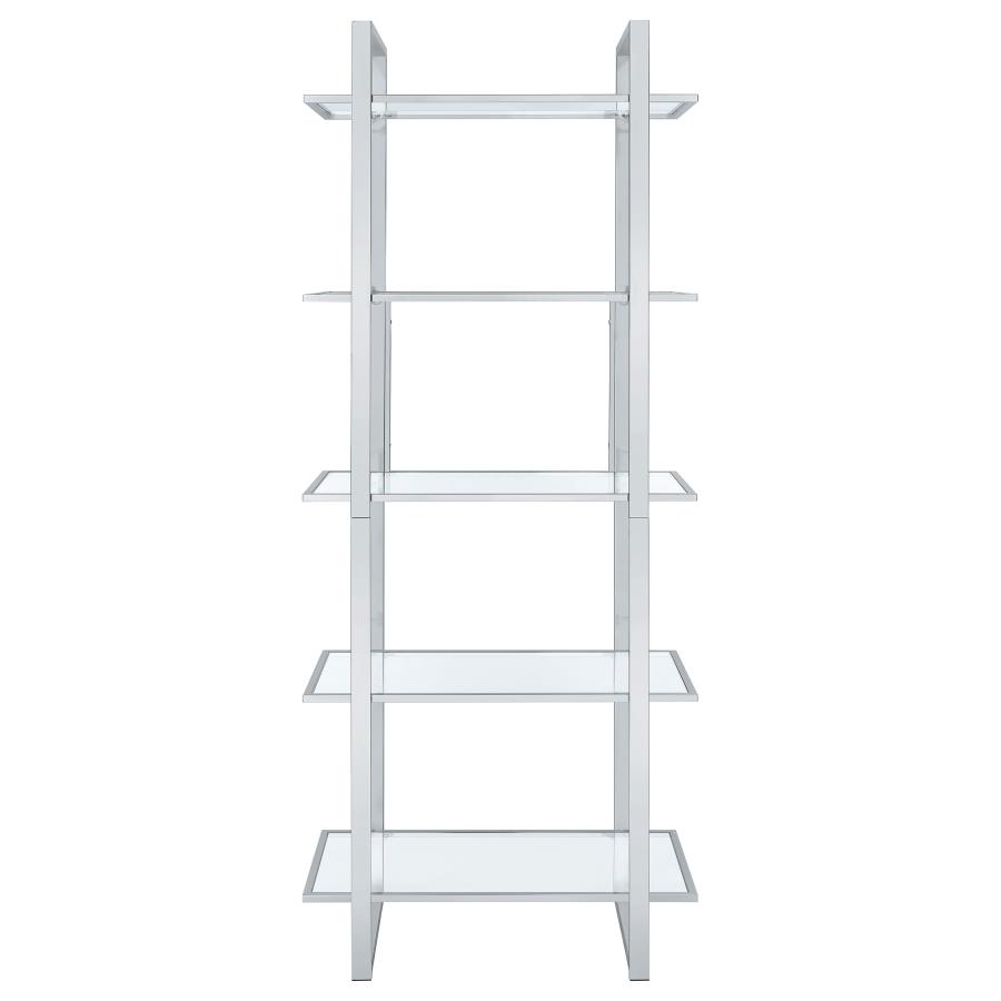 Hartford 79-inch 5-shelf Glass Bookshelf Chrome view 3