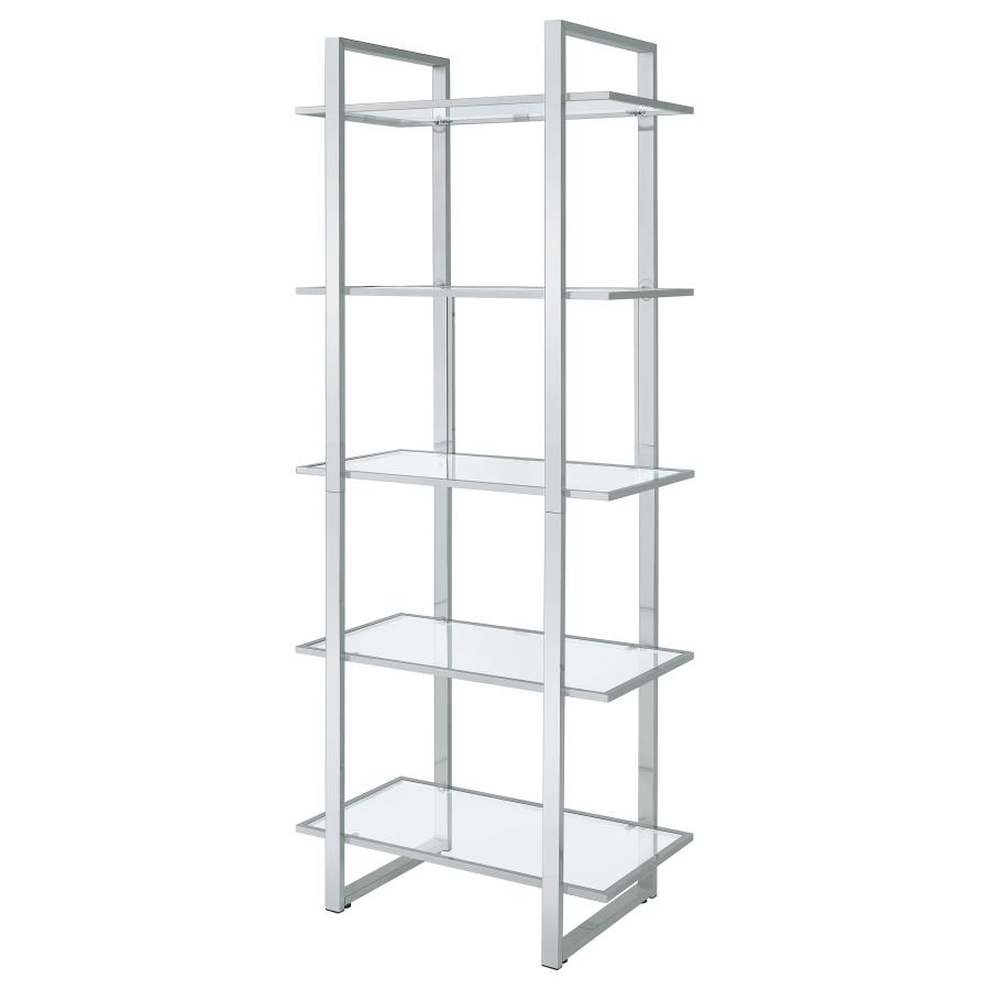 Hartford 79-inch 5-shelf Glass Bookshelf Chrome view 4