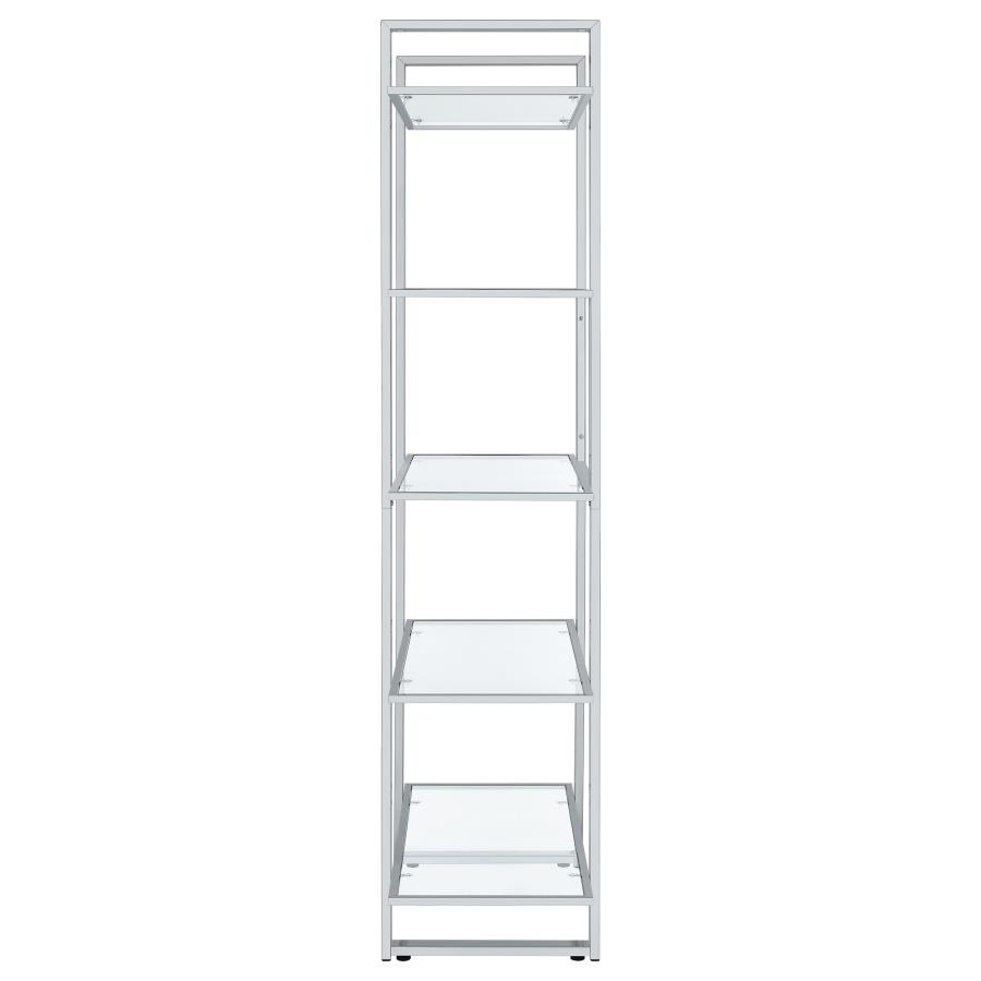 Hartford 79-inch 5-shelf Glass Bookshelf Chrome view 5