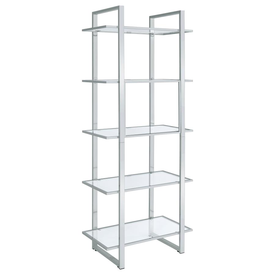Hartford 79-inch 5-shelf Glass Bookshelf Chrome view 6