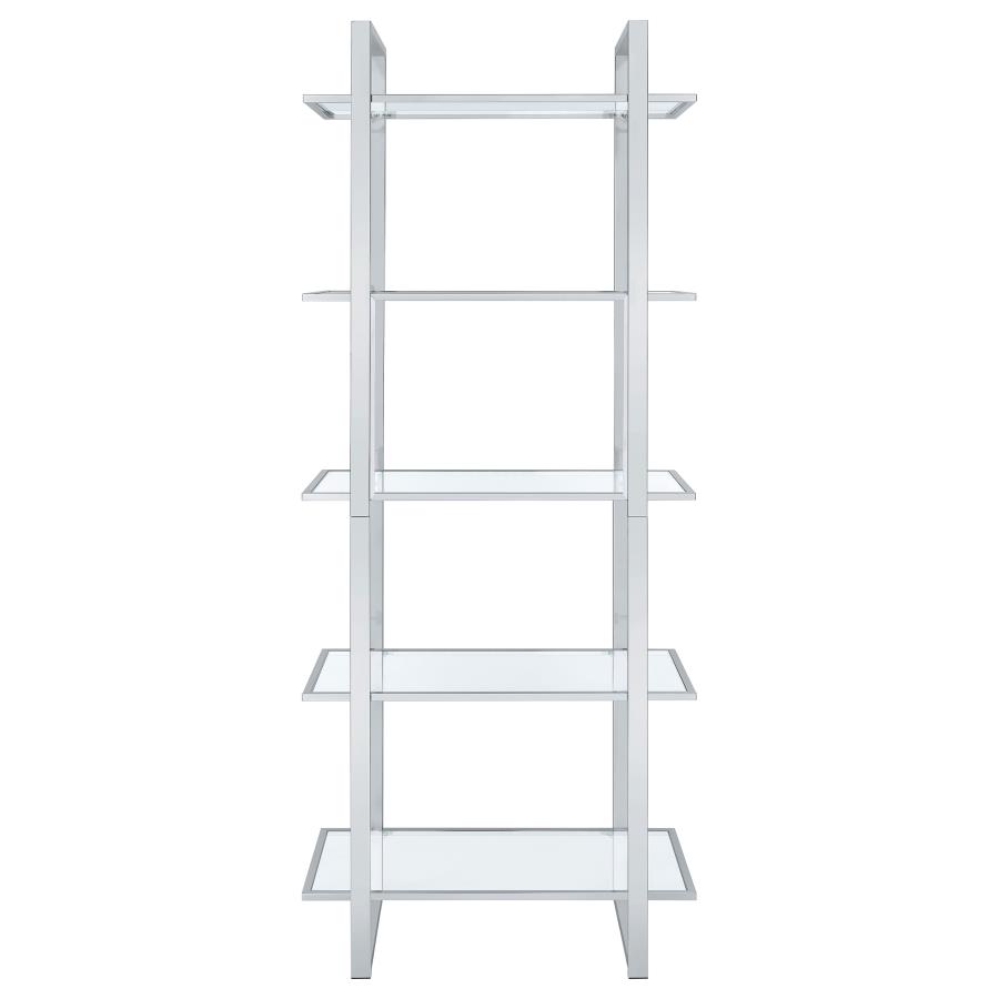 Hartford 79-inch 5-shelf Glass Bookshelf Chrome view 7