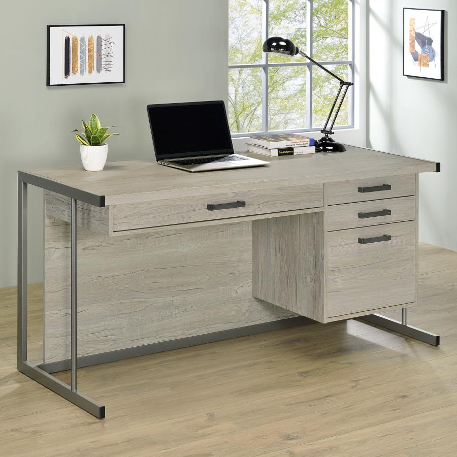 Loomis 60-inch 4-drawer Computer Desk Whitewashed Grey view 2