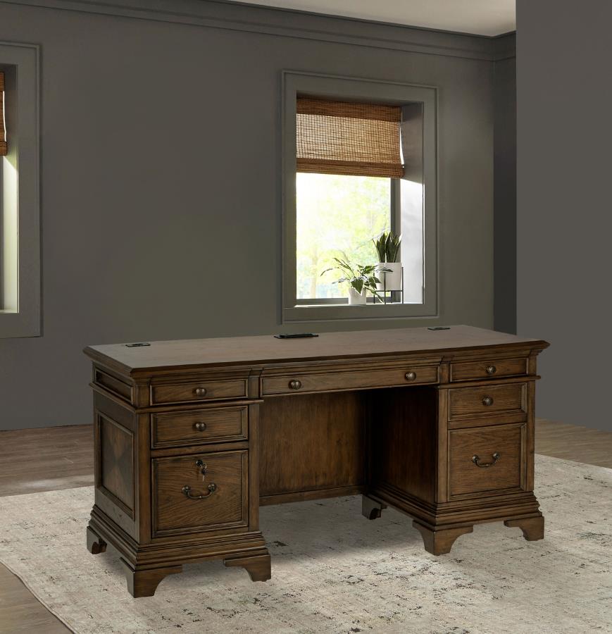 Hartshill 66-inch 5-drawer Credenza Office Desk Burnish Oak view 2