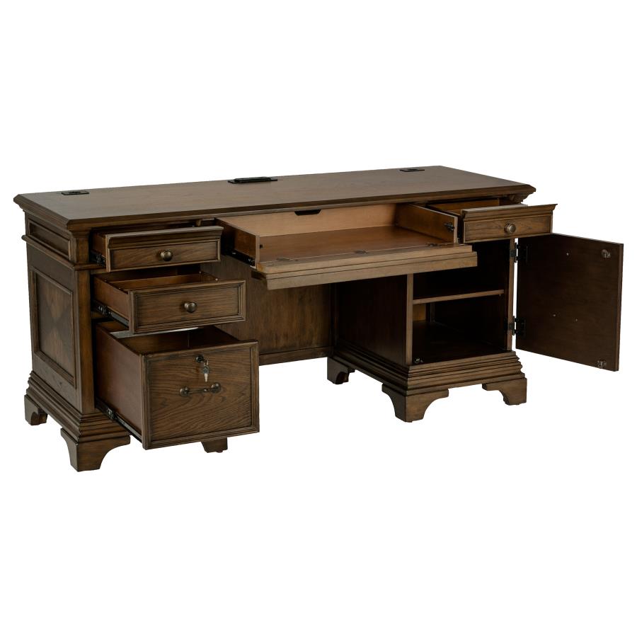Hartshill 66-inch 5-drawer Credenza Office Desk Burnish Oak view 3