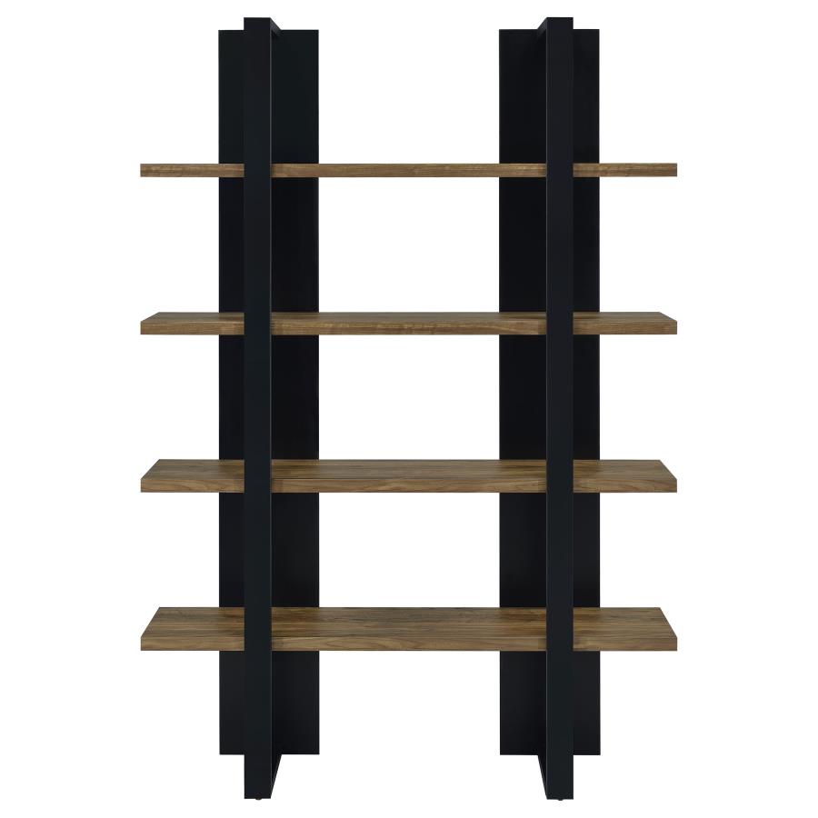 Danbrook 71-inch 4-shelf Bookshelf Black and Aged Walnut view 3