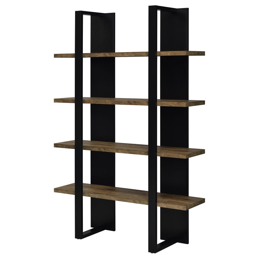 Danbrook 71-inch 4-shelf Bookshelf Black and Aged Walnut view 4