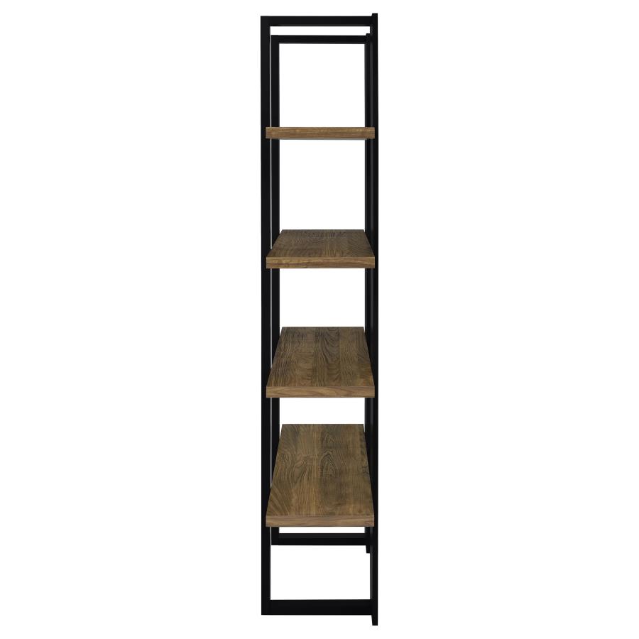 Danbrook 71-inch 4-shelf Bookshelf Black and Aged Walnut view 5