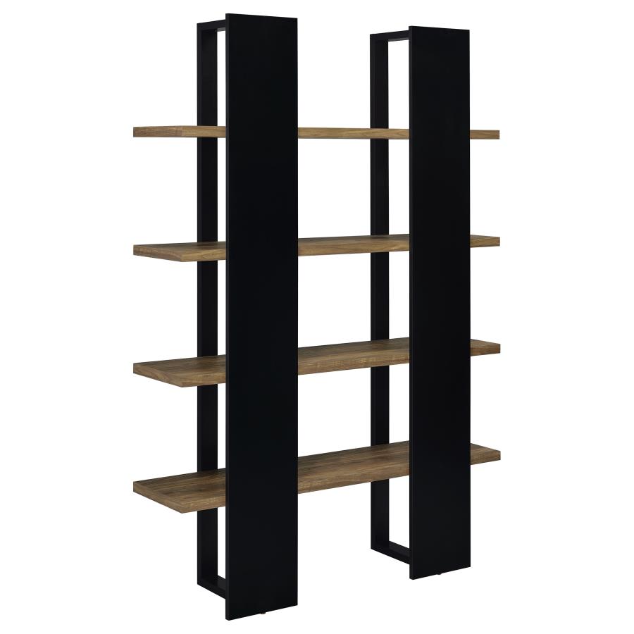 Danbrook 71-inch 4-shelf Bookshelf Black and Aged Walnut view 6