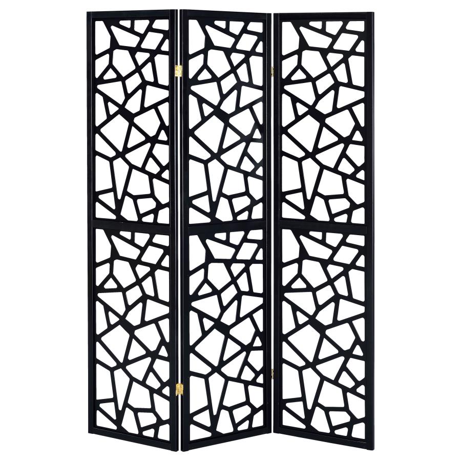 Nailan 3-Panel Room Divider Folding Screen Black Open Mosaic view 2