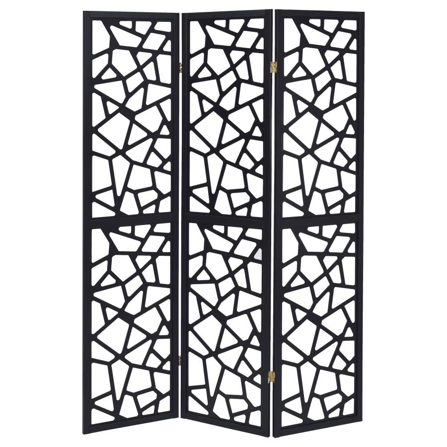 Nailan 3-Panel Room Divider Folding Screen Black Open Mosaic view 3