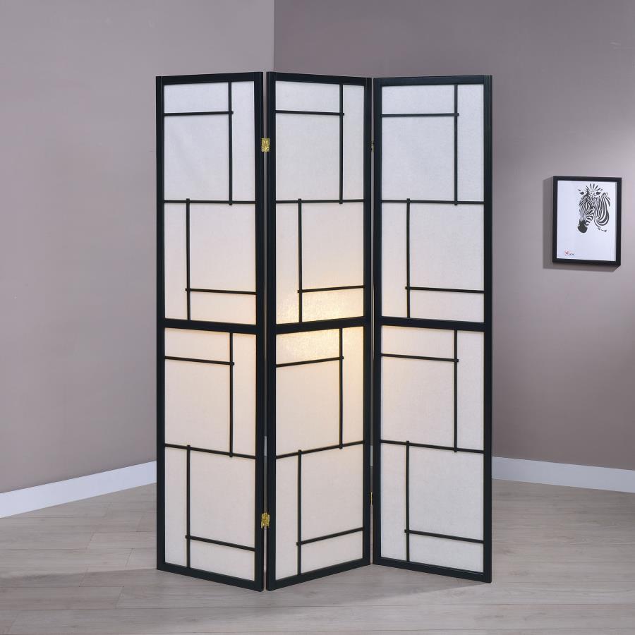 Damis 3-Panel Room Divider Folding Shoji Screen Black view 2