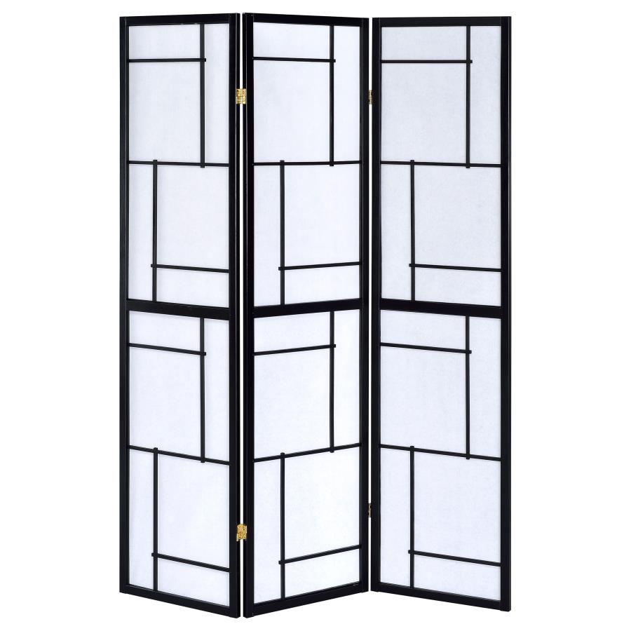 Damis 3-Panel Room Divider Folding Shoji Screen Black view 3