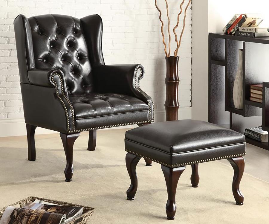 Roberts Upholstered Wingback Chair and Ottoman Set Black view 2