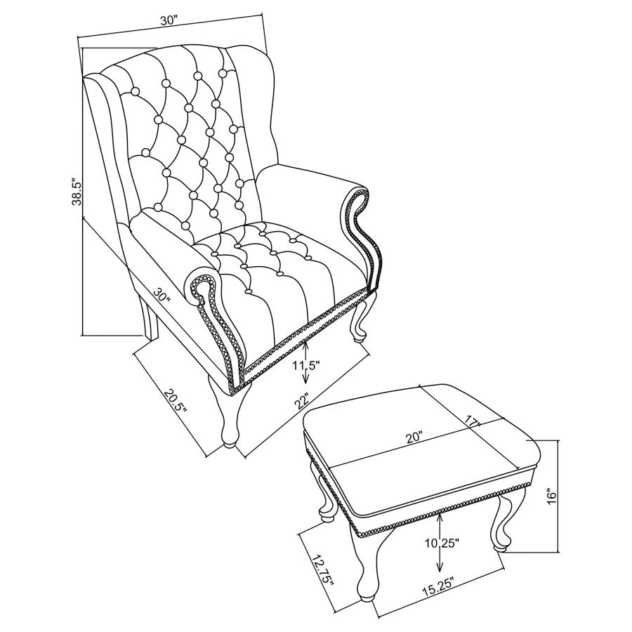 Roberts Upholstered Wingback Chair and Ottoman Set Black view 3