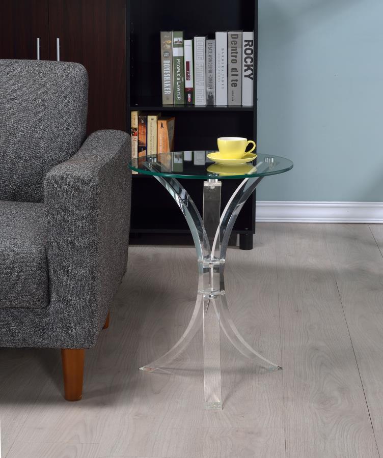 Laning Round Glass Top Acrylic Side Table Clear view 2