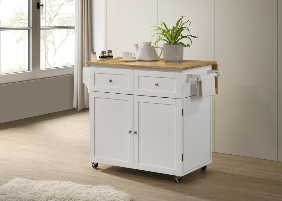 Jalen 3-door Mobile Kitchen Cart Natural Brown and White view 2