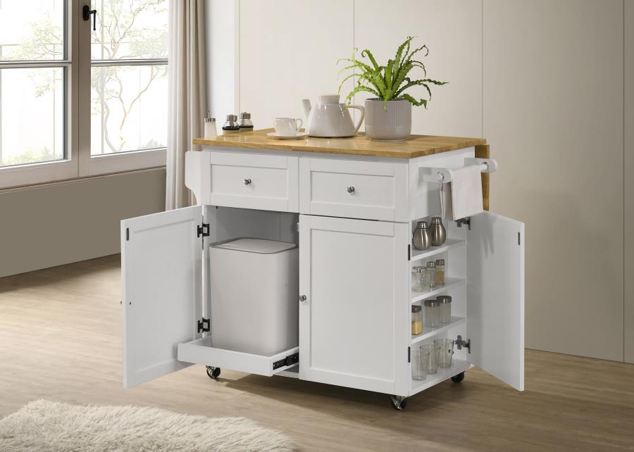 Jalen 3-door Mobile Kitchen Cart Natural Brown and White view 3