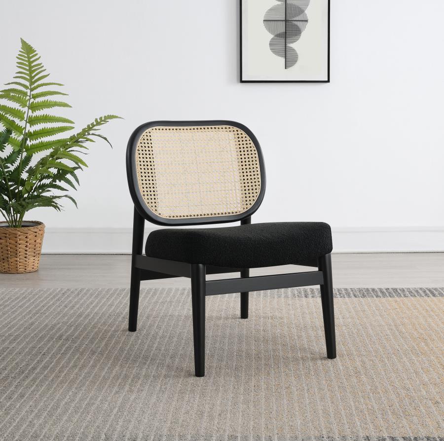 Rayo Rattan Cane Back Accent Chair with Padded Seat Black view 2
