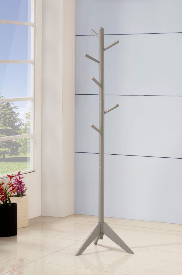 Devlin 6 Hook Freestanding Wood Coat Rack Hat Hanger Grey view 2