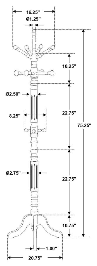 Achelle 11 Hook Freestanding Coat Rack Hanger Golden Brown view 4