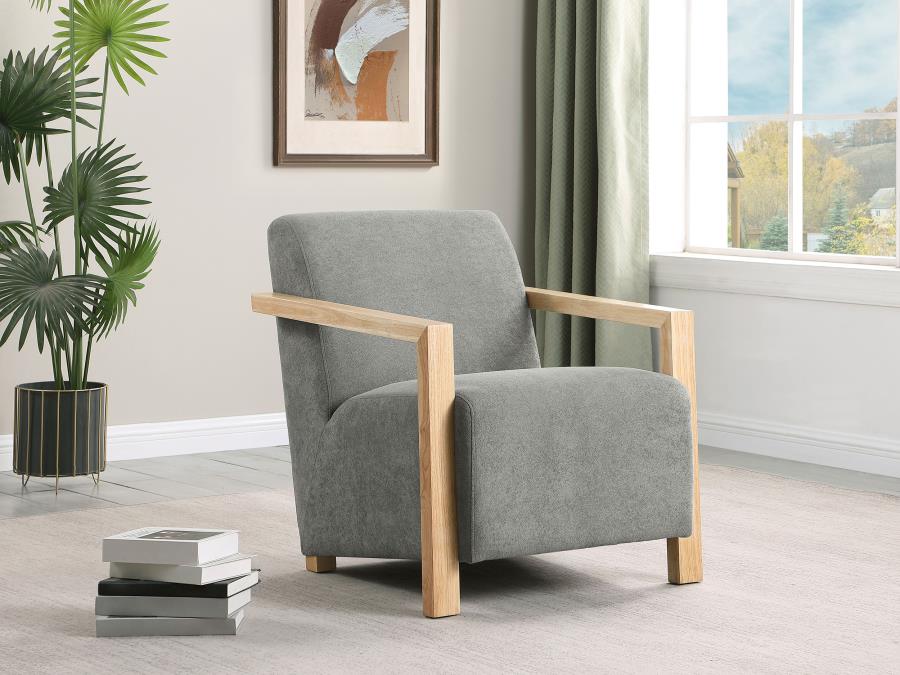 Diego Upholstered Accent Arm Chair with Wood Arms Grey view 2