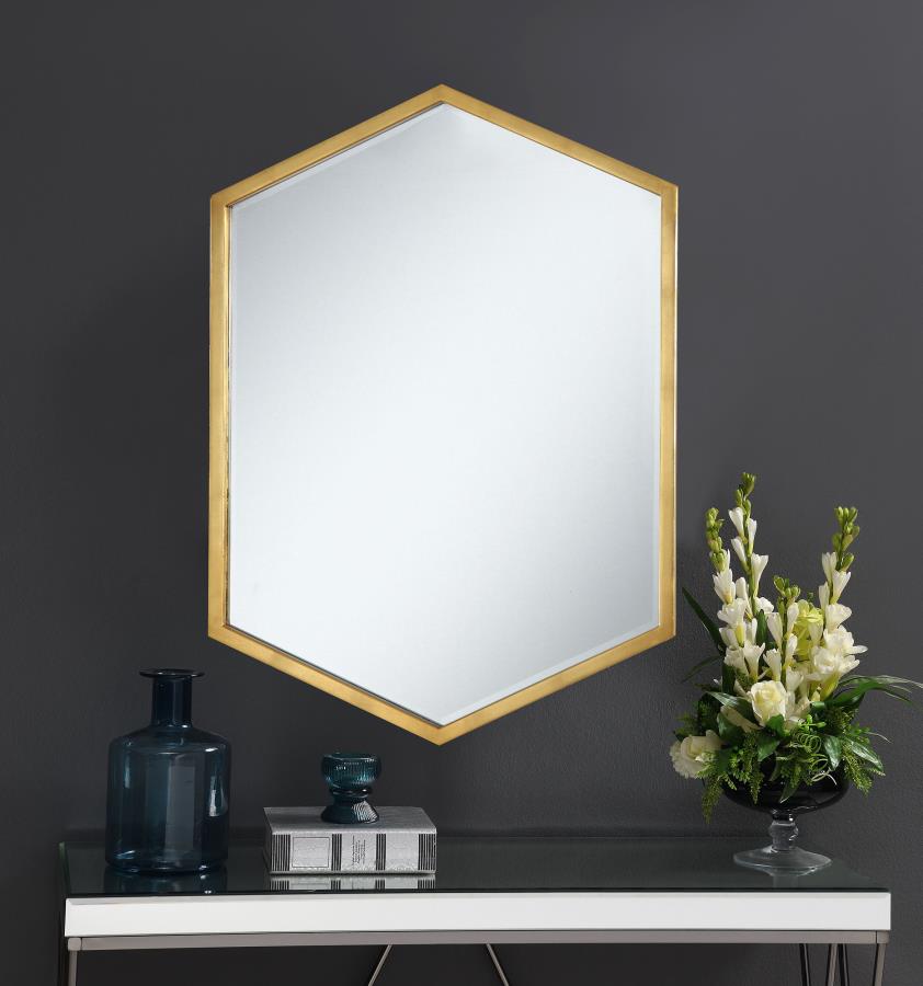 Bledel 24 x 34 Inch Hexagonal Wall Mirror Gold view 2