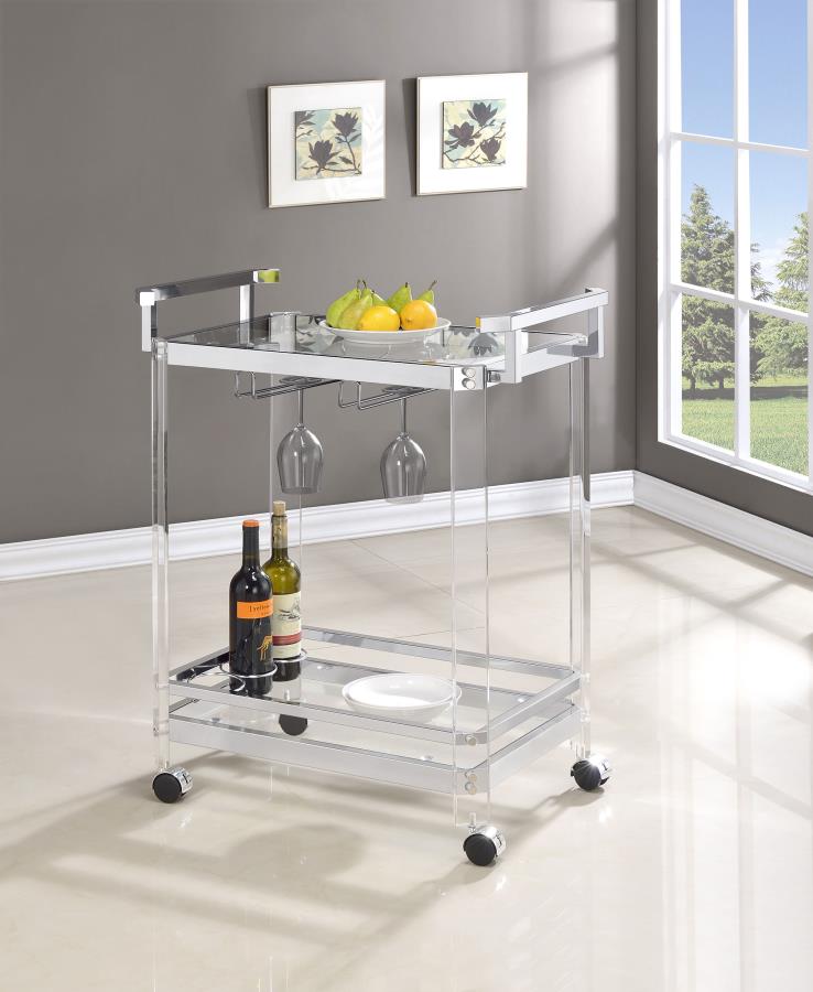 Jefferson 2-tier Glass Shelf Acrylic Bar Cart Chrome view 2