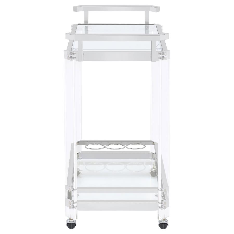Jefferson 2-tier Glass Shelf Acrylic Bar Cart Chrome view 3