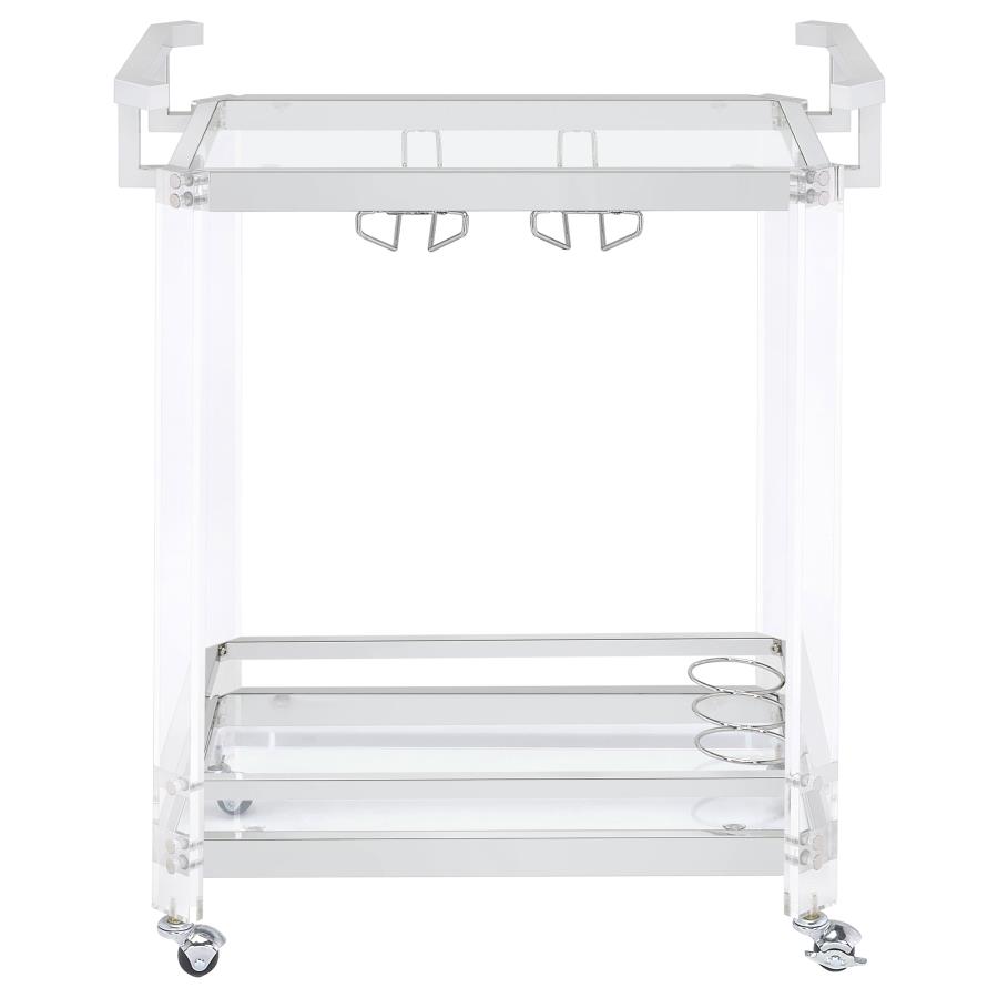 Jefferson 2-tier Glass Shelf Acrylic Bar Cart Chrome view 4