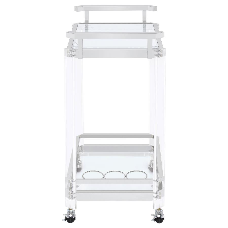 Jefferson 2-tier Glass Shelf Acrylic Bar Cart Chrome view 5