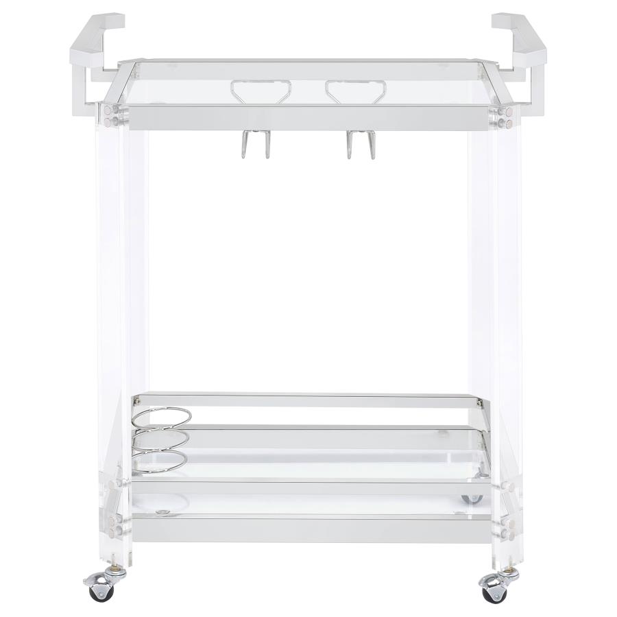 Jefferson 2-tier Glass Shelf Acrylic Bar Cart Chrome view 6