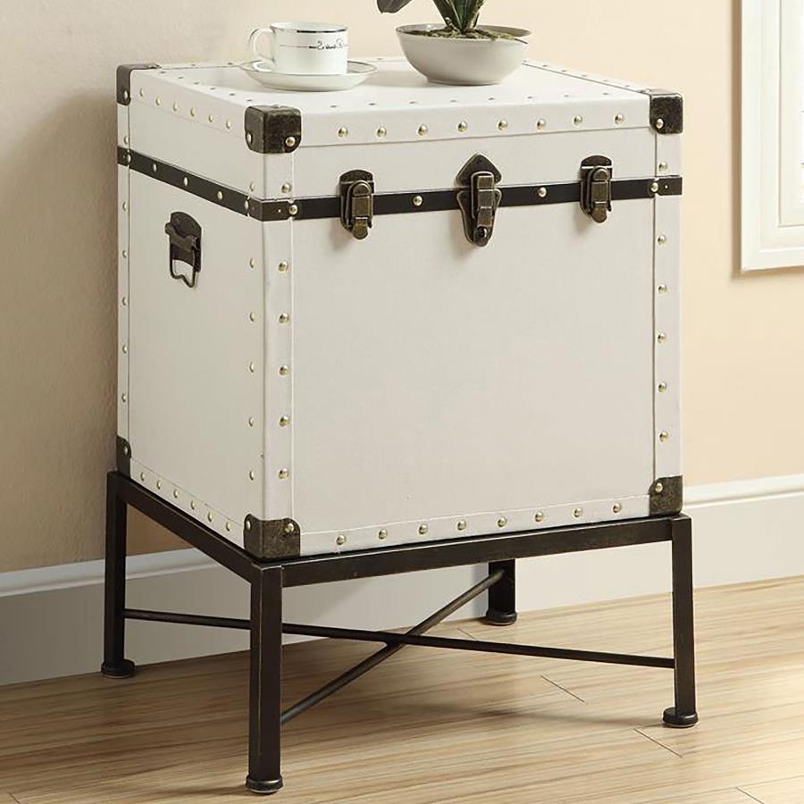 Nancy Upholstered Vintage Side Table Storage Trunk White view 2
