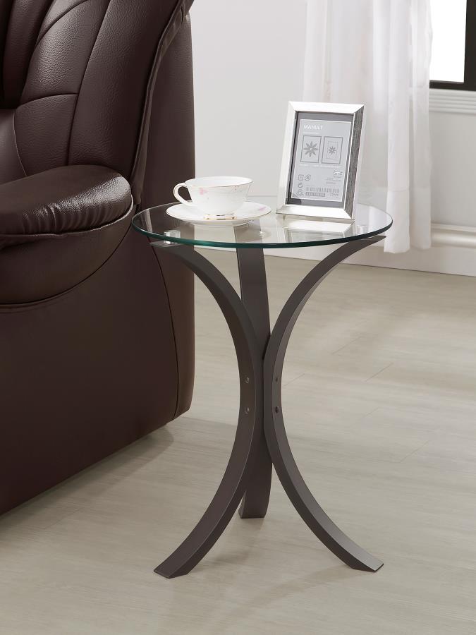 Edgar Round Glass Top Accent Side Table Cappuccino view 2