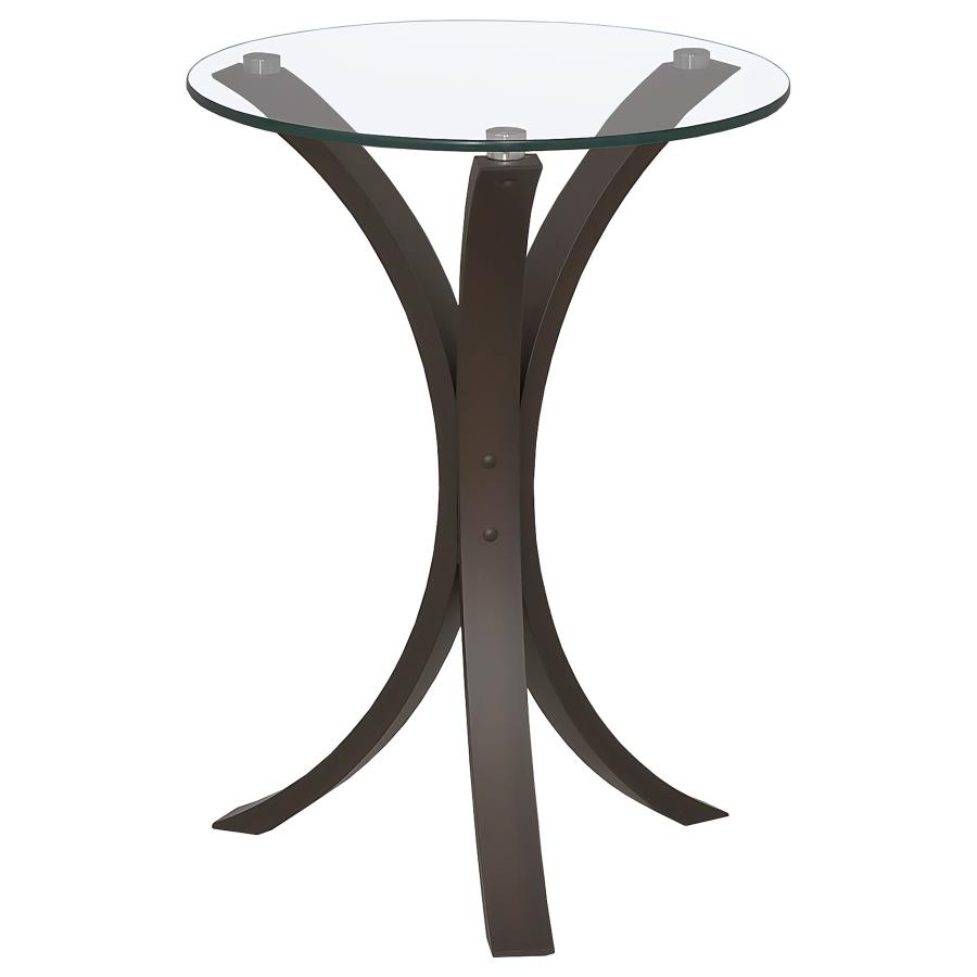Edgar Round Glass Top Accent Side Table Cappuccino view 3