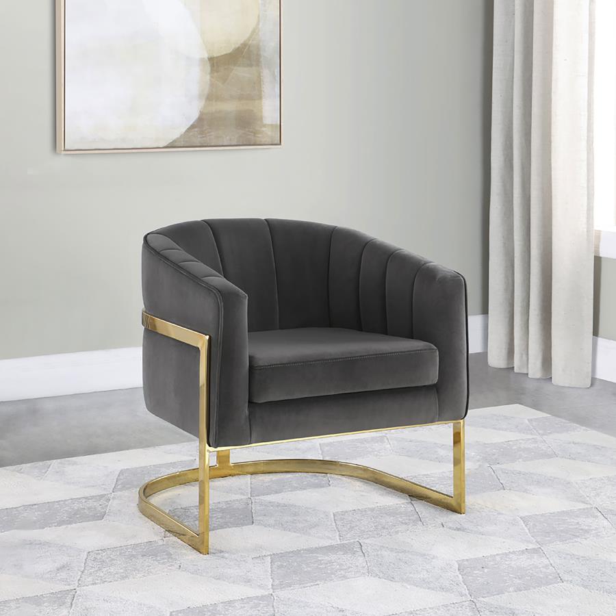 Alamor Upholstered Barrel Back Accent Chair Dark Grey view 2