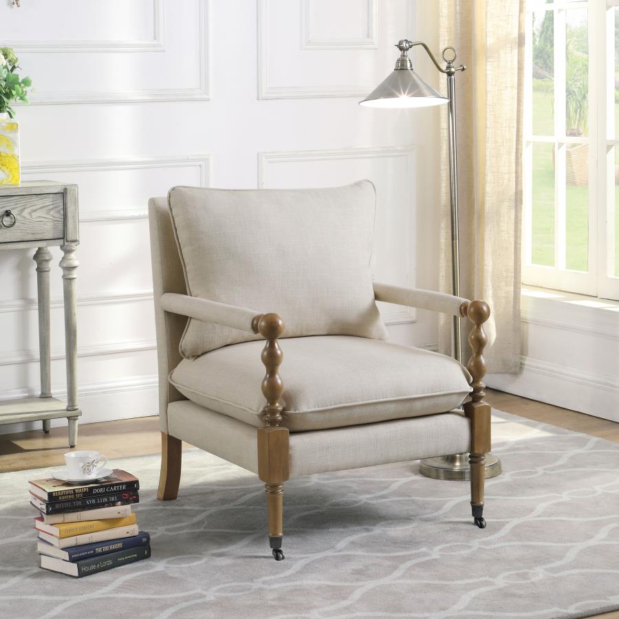 Dempsy Upholstered Accent Chair with Casters Beige view 2
