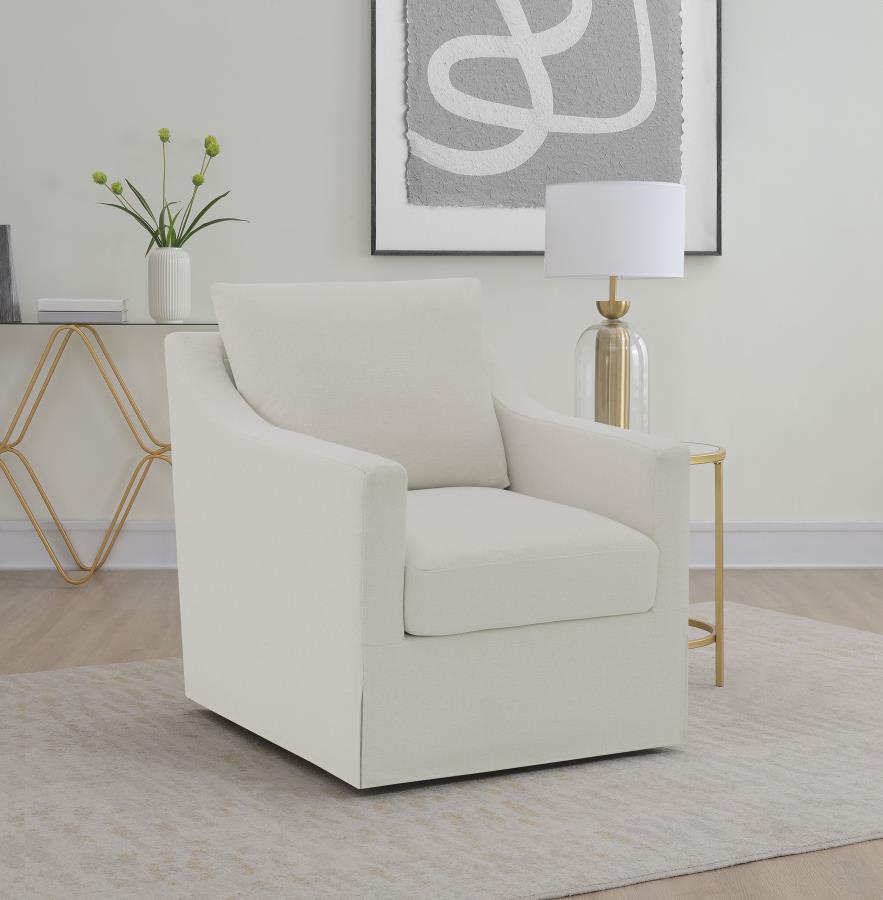 Winter Upholstered Sloped Arm Accent Swivel Chair Beige view 2