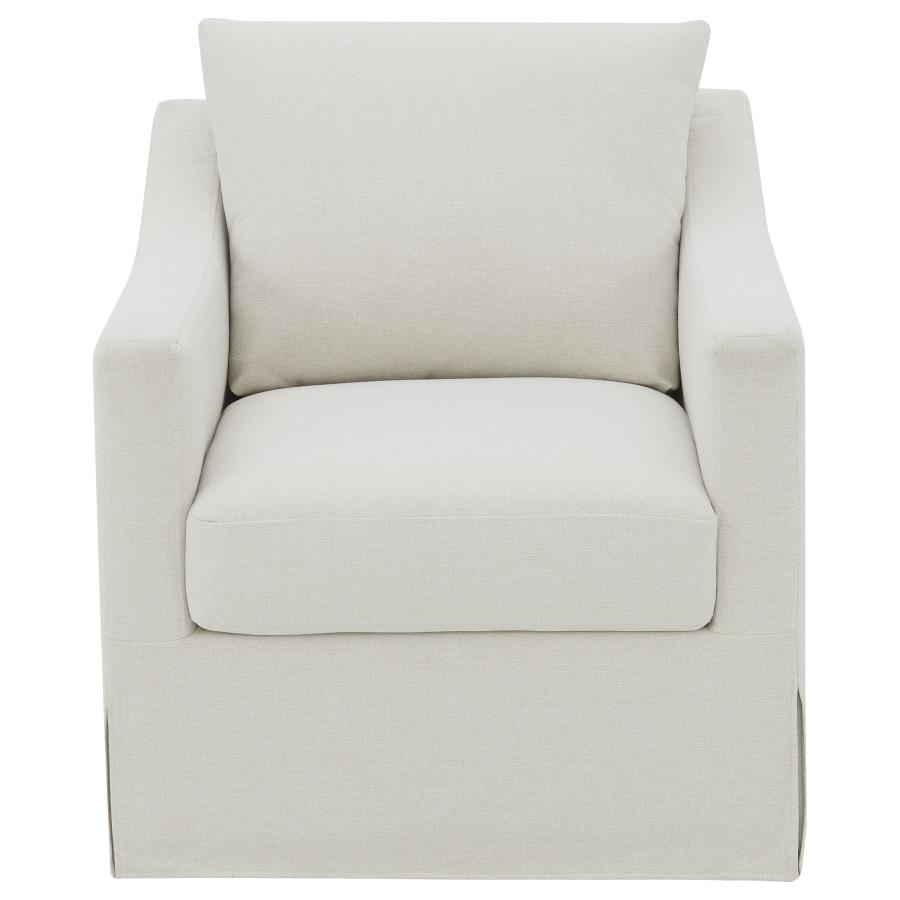 Winter Upholstered Sloped Arm Accent Swivel Chair Beige view 3