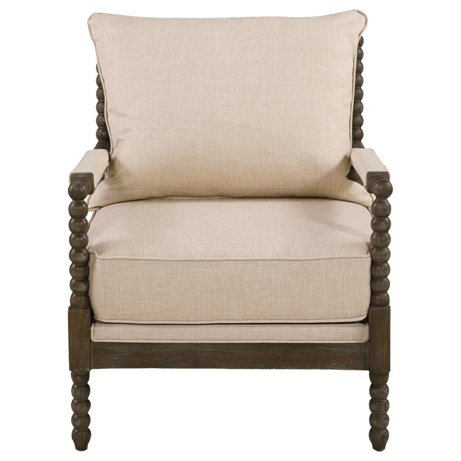 Blanchett Upholstered Bobbin Accent Chair Beige and Distressed Brown view 3